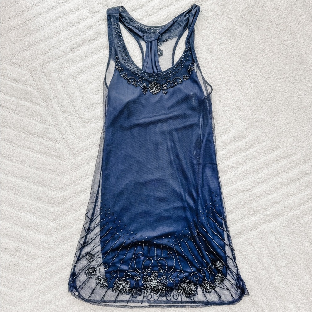 American Eagle Navy Blue Beaded Tank Dress - Size SM